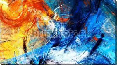 Динамичная композиция с иллюзией движения фракталов в оттенках синего и оранжевого цвета