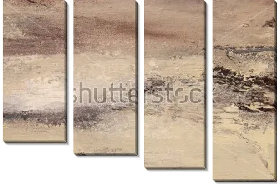 Модульная картина Следы капель дождя на песке морского берега - композиция в оттенках бежевого и коричневого цвета