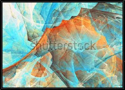 Картина Яркая контрастная композиция с иллюзией вихревого движения фракталов в оттенках синего и яркого оранжевого цвета