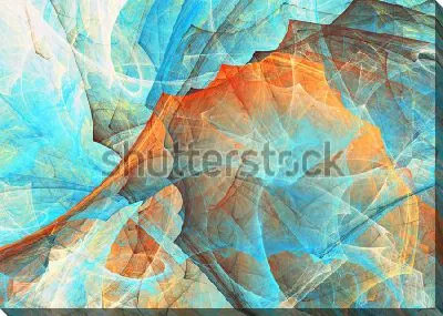 Постер Яркая контрастная композиция с иллюзией вихревого движения фракталов в оттенках синего и яркого оранжевого цвета