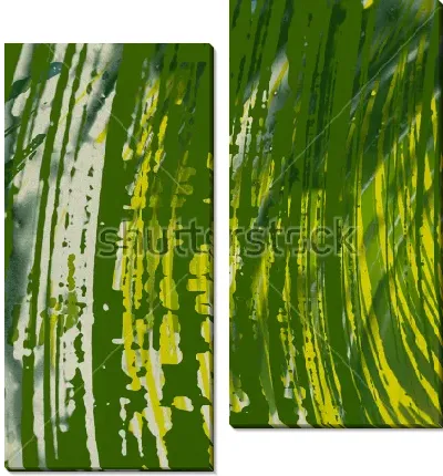 Модульная картина Зелёная трава в утренних лучах - композиция в оттенках зелёного и жёлтого цвета