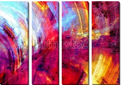 Модульная картина Огненный фейерверк - динамичная композиция с иллюзией кругового движения в оттенках красного, пурпурного и жёлтого цвета