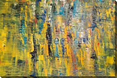 Картина маслом Красочная рябь лесного озера - композиция из разноцветных тонких линий жёлтого, зелёного, синего и чёрного цвета