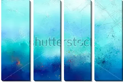 Модульная картина Дождливое ненастье за окном - композиция в оттенках синего и голубого цвета с желтыми пятнами и тонкими царапинами
