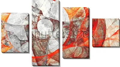 Модульная картина Яркая динамичная композиция с иллюзией движения фракталов в оттенках красного, оранжевого и серого цвета