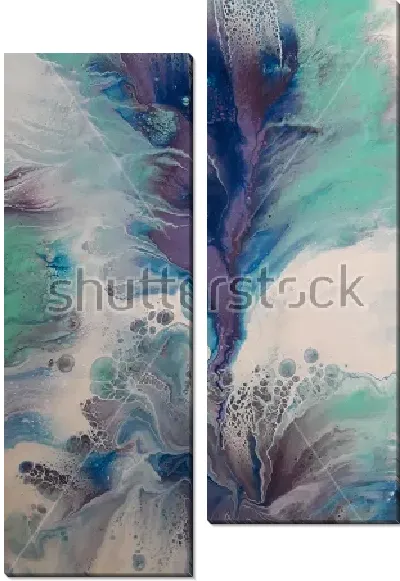 Модульная картина Волшебный цветок - динамичная композиция в оттенках зелёного, синего и серого цвета