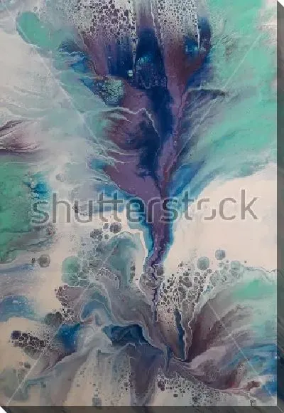 Картина маслом Волшебный цветок - динамичная композиция в оттенках зелёного, синего и серого цвета