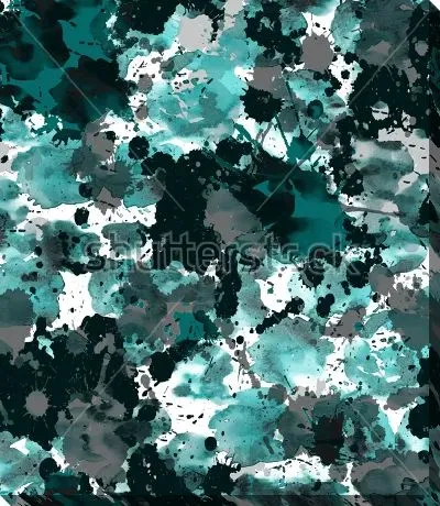 Картина маслом Композиция с акварельными кляксами чёрного, серого и холодного зелёного цвета на белом фоне