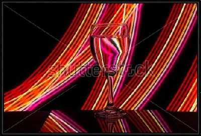 Картина Бокал вина на чёрном фоне с полосами разноцветного неонового света