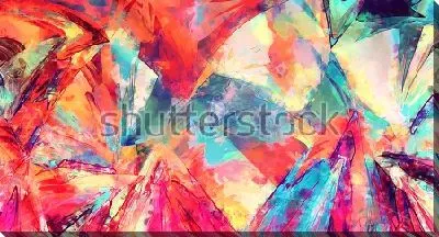 Картина маслом Красочная динамичная композиция с разноцветными треугольниками в оттенках пурпурного и синего цвета