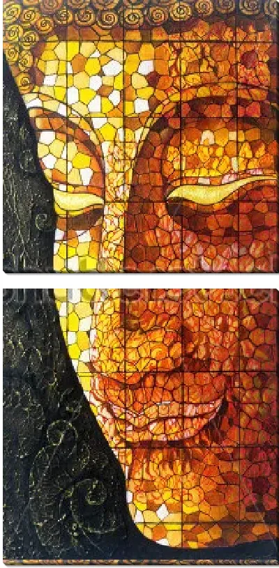 Модульная картина Золотой Будда на чёрном фоне - композиция в витражном стиле