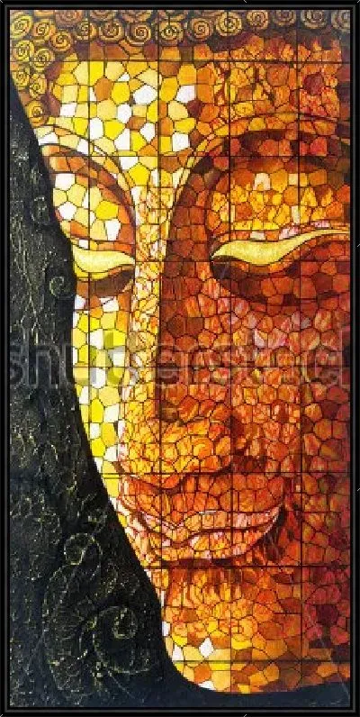 Картина Золотой Будда на чёрном фоне - композиция в витражном стиле