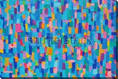 Картина маслом Яркая геометрическая композиция с разноцветными мазками на сине-голубом фоне