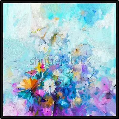 Светлый натюрморт с полевыми цветами на голубом фоне