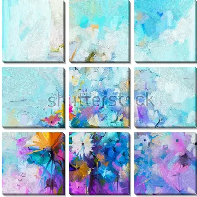 Светлый натюрморт с полевыми цветами на голубом фоне