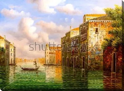 Картина маслом Гондольер плывёт по каналу старой Венеции