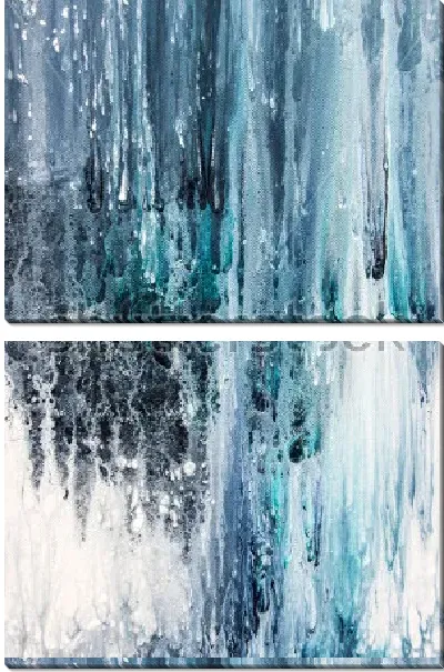 Модульная картина Водопад - динамичная композиция в оттенках синего, голубого, серого и молочного цвета