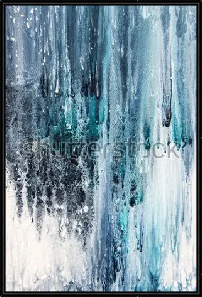 Картина Водопад - динамичная композиция в оттенках синего, голубого, серого и молочного цвета