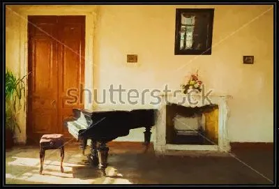 Гостиная с роялем и камином