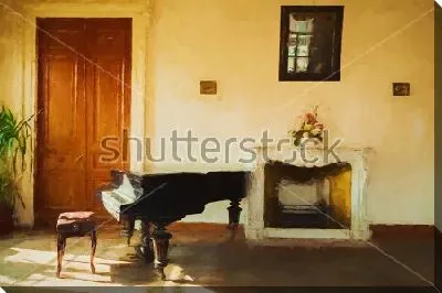 Гостиная с роялем и камином