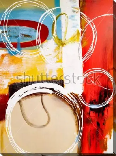 Картина маслом Яркая абстрактная композиция с белыми тонкими кругами