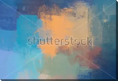 Картина маслом Композиция с ярким цветовым пятном на сине-голубом фоне