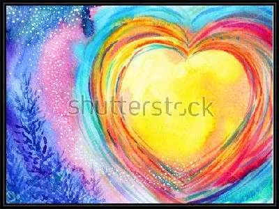 Картина Яркая композиция с жёлтой Луной в форме сердца с радужным свечением