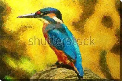 Картина маслом Красивый зимородок на жёлтом фоне