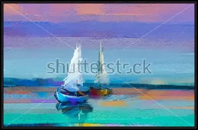 Картина Вечерний пейзаж с парусниками на море
