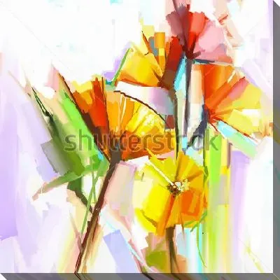 Картина маслом Натюрморт с жёлтыми и красными цветами на светлом фоне