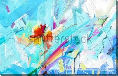 Картина маслом Яркая композиция в оттенках голубого цвета с яркими цветами