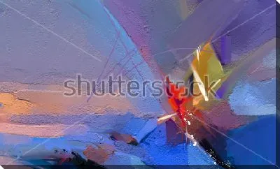 Картина маслом Яркая динамичная композиция в оттенках синего и фиолетового цвета с красными и жёлтыми акцентами