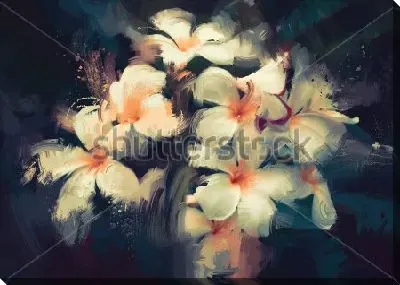 Картина маслом Натюрморт с букетом белых цветов на тёмном фоне