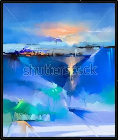 Картина Динамичный абстрактный пейзаж в оттенках синего и голубого цвета с яркими цветовыми акцентами