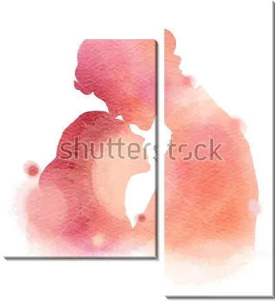 Модульная картина Силуэт влюблённых в оттенках розового цвета на белом фоне