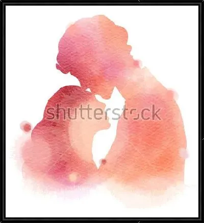 Картина Силуэт влюблённых в оттенках розового цвета на белом фоне