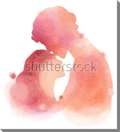 Картина маслом Силуэт влюблённых в оттенках розового цвета на белом фоне