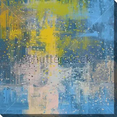 Картина маслом Контрастное сочетание жёлтого цвета с оттенками голубого в широких мазках и брызгах