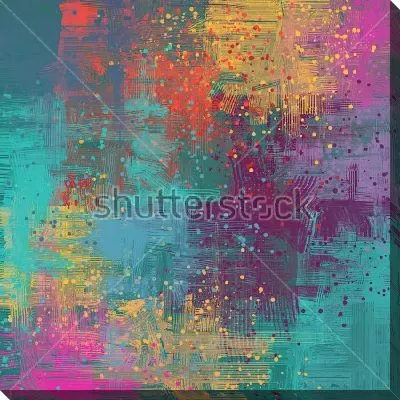 Картина маслом Яркая разноцветная композиция с пересекающимися линиями и мелкими брызгами