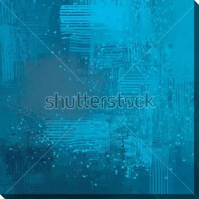 Картина маслом Монохромная композиция в оттенках синего и голубого цвета с брызгами, параллельными и пересекающимися линиями