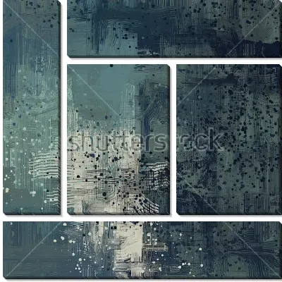 Модульная картина Хмурая абстракция - композиция в оттенках болотного и бежевого цвета с мелкими брызгами и линиями