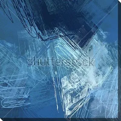 Картина маслом Монохромная динамичная композиция в сине-голубых оттенках с тонкими каракулями и линиями