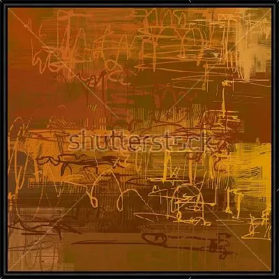 Картина Монохромная динамичная композиция в коричнево-жёлтых тонах с тонкими каракулями, завитушками и линиями