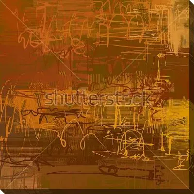 Картина маслом Монохромная динамичная композиция в коричнево-жёлтых тонах с тонкими каракулями, завитушками и линиями