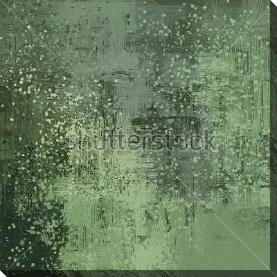 Картина маслом Зимняя вьюга на вечереющей улице - композиция в оттенках зелёного цвета с мелкими брызгами