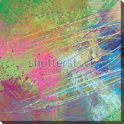 Картина маслом Динамичная разноцветная композиция с мелкими брызгами, тонкими линиями и кляксами