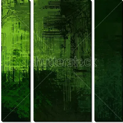 Модульная картина Просвет в густой кроне леса - монохромная композиция в оттенках зелёного цвета с тонкими линиями