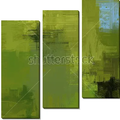 Модульная картина Композиция в оттенках травяного цвета с яркими цветовыми акцентами голубого и чёрного