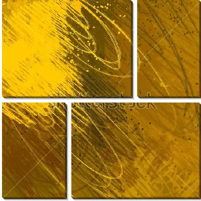 Модульная картина Яркая композиция динамичных мазков и каракулей в оттенках жёлтого и бронзового цвета