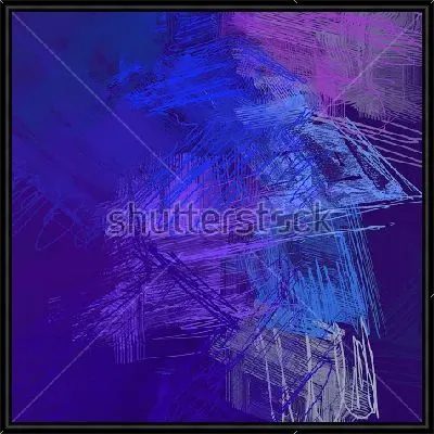 Картина Динамичная композиция в оттенках синего, голубого и сиреневого цвета с тонкими каракулями и линиями